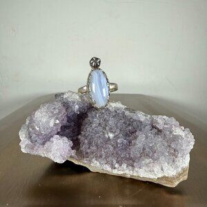 Sterling Silver Ring Oval Blue Lace Agate Gemstone Statement Jewelry Size 7.25